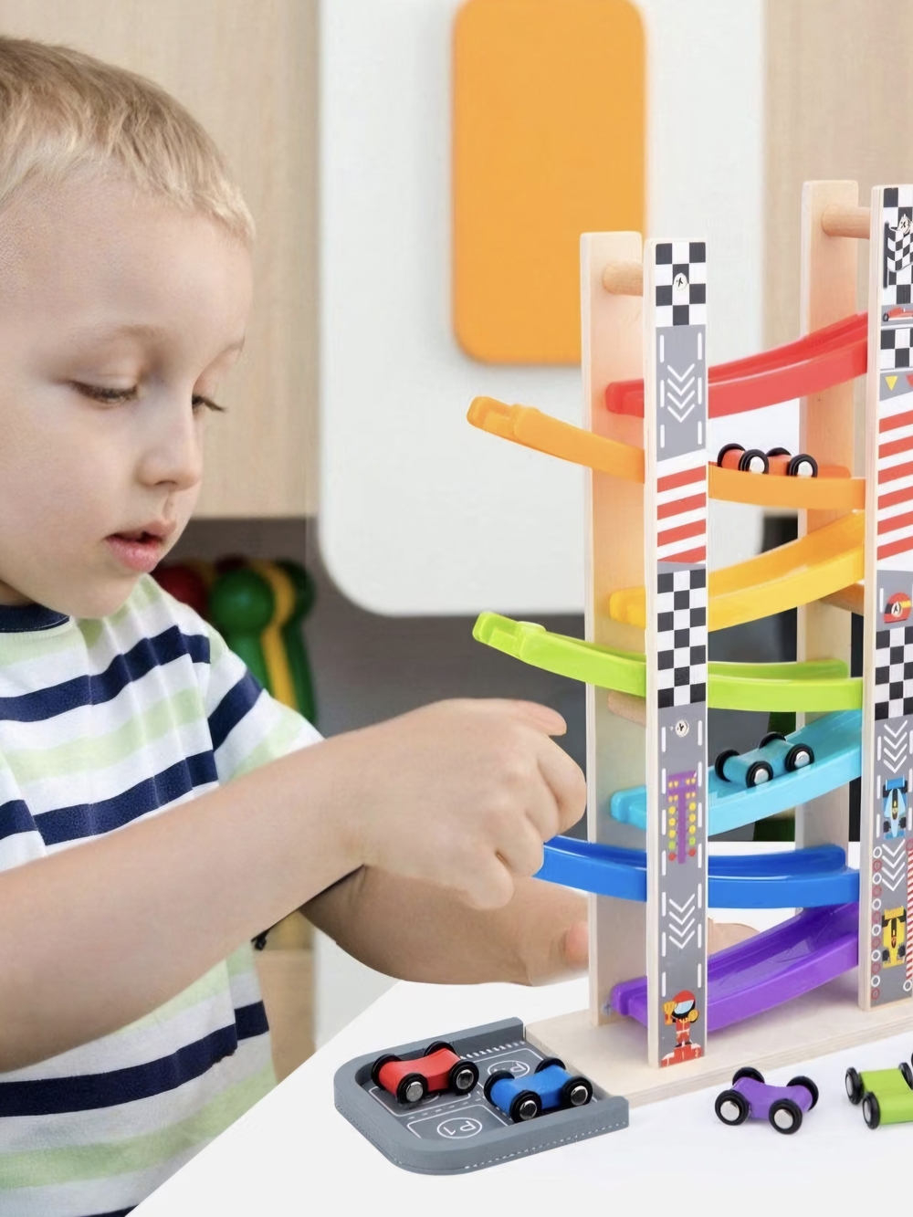 Rainbow Ramp Racer - Multicolor Wooden Car Track - Picture 4 of 4
